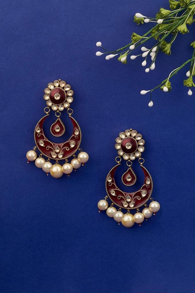 Give your outfit an instant enhancement by wearing this beautiful chandbali  earrings showcasing kundan jadau & pearl accents with a push button at the back. Chandbalis Earrings, Earring Inspo, Chandbali Earrings, Mesa Az, Crown Jewels, Push Button, Jewelry Earrings Dangle, Etsy Earrings, Dangle Drop Earrings