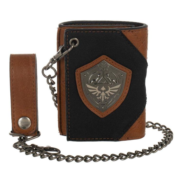 a wallet with chain attached to it and a keychain hanging from the front