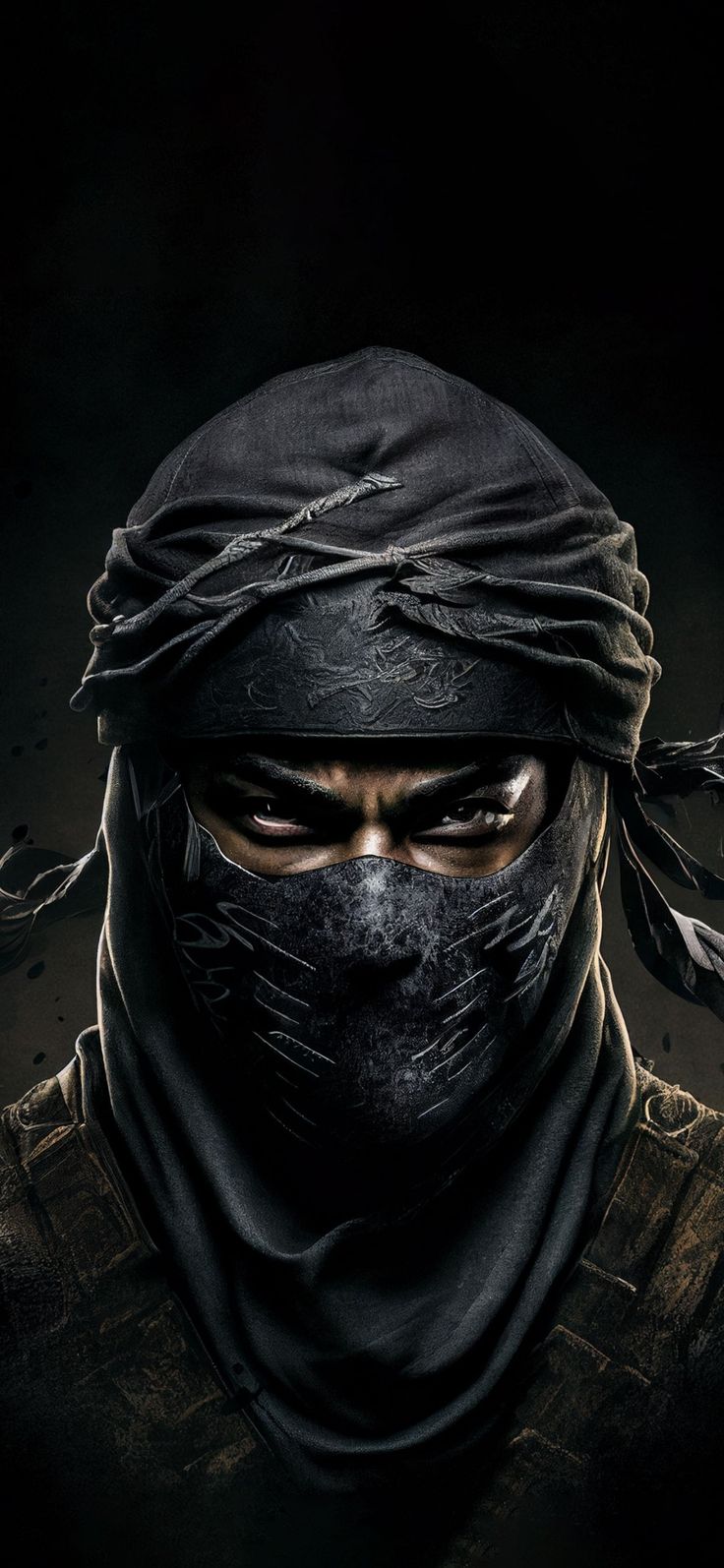 a man wearing a black mask and bandana