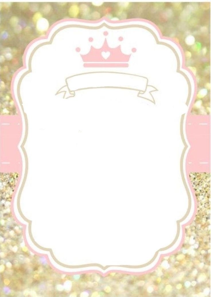 a pink and gold glittered frame with a crown on the top, surrounded by confetti