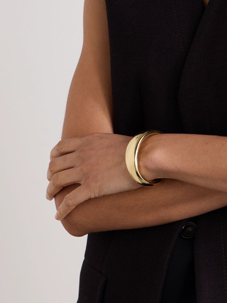 LIÉ STUDIO's chic, timeless jewelry will work effortlessly with any outfit. This 'The Emma' cuff is made from polished gold-plated metal and has a wide shape that tapers gently at the sides. Our edit includes a silver version, too. Daily Uniform, Flat Dress Shoes, Gucci Eyewear, Raffia Bag, Gold Bracelet Cuff, Fine Watches, Timeless Jewelry, Silver Cuff Bracelet, Polish Jewelry