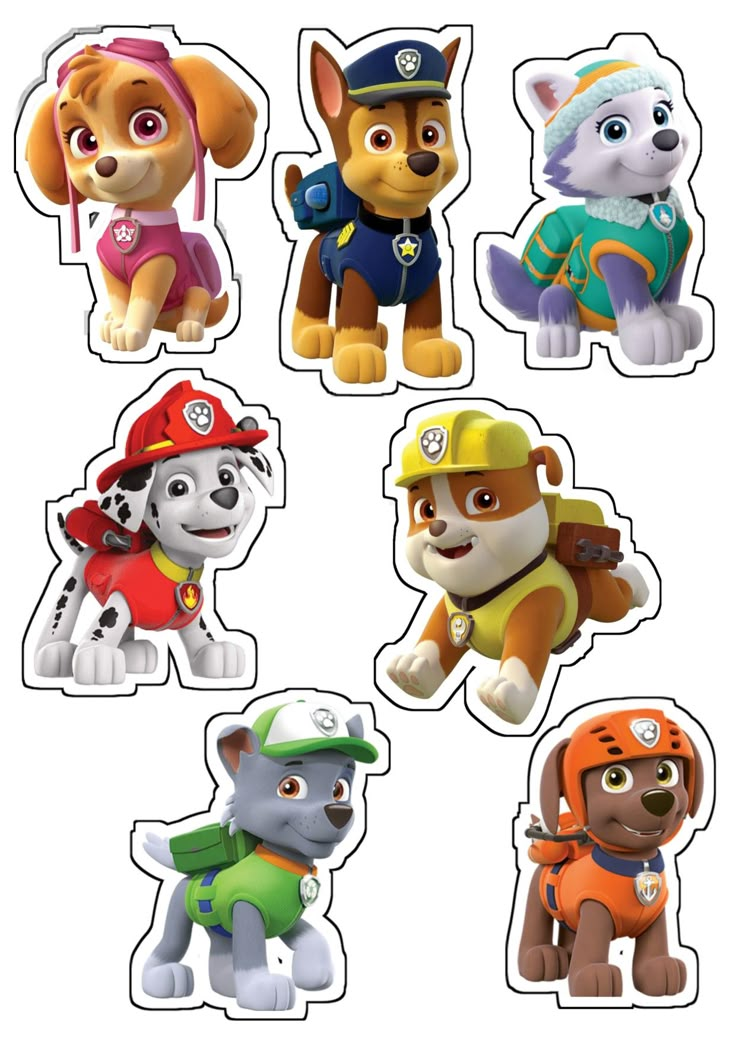 the paw patrol stickers are all different shapes and sizes, but one is for each character