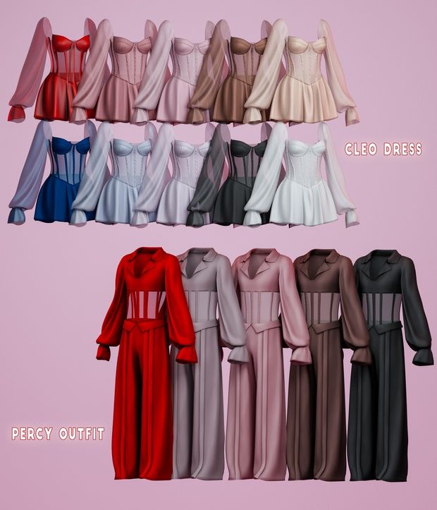 several different colored jumpsuits with long sleeves