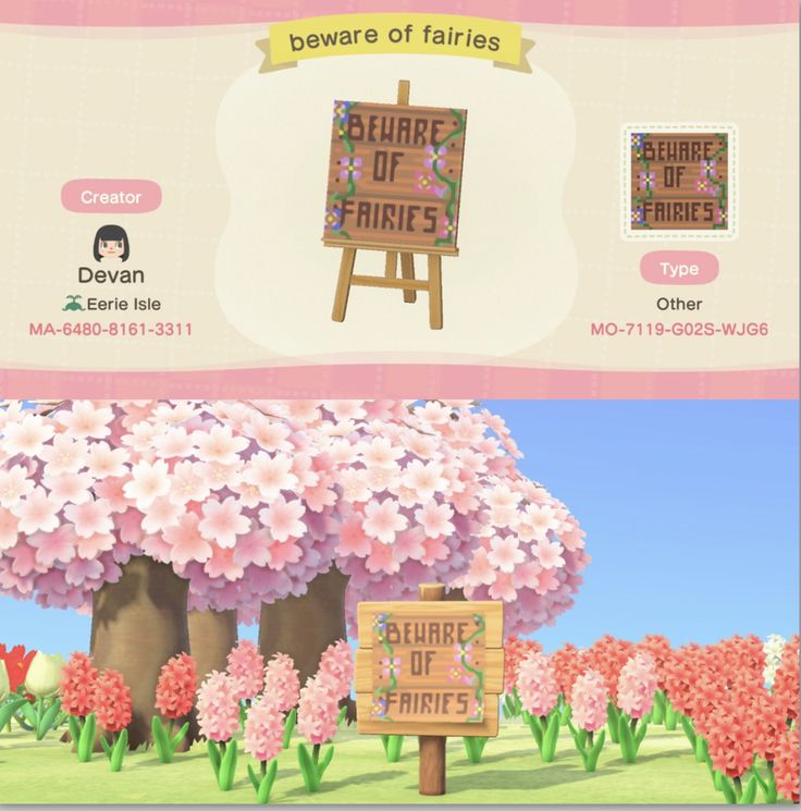 an animal crossing game with flowers on the ground and a sign that says beware of fairies