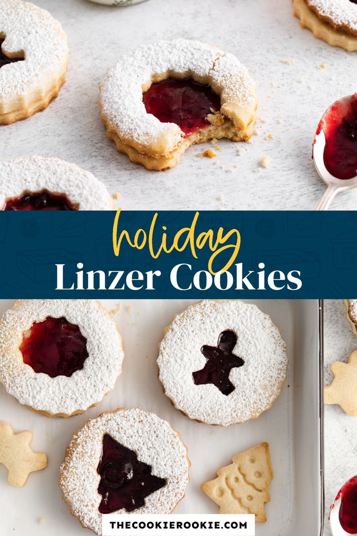 holiday linzer cookies with jam and powdered sugar