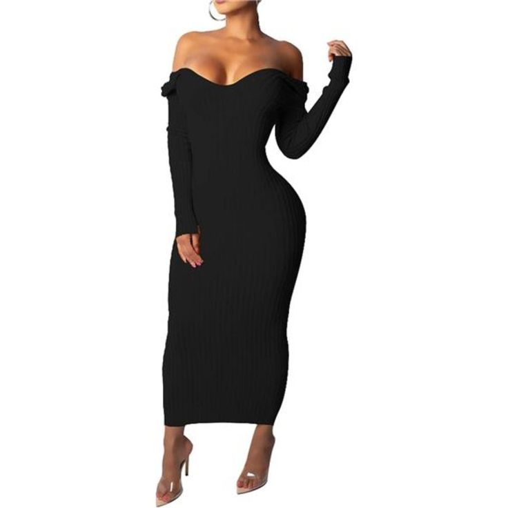 Sensational Off-Shoulder Bodycon Sweater Maxi Dress: Long Sleeve, Knitted, Slim Fit Cocktail Party Dress For Women Product Details Fabric Type 95%Polyester And 5%Spandex,Soft And Comfortable Origin Imported, Quality Guarantee Closure Type Pull On Neck Style V-Neck Country Of Origin China About This Ite Off-shoulder Bodycon Dress For Date Night In Fall, Off-shoulder Ribbed Winter Dress, Winter Ribbed Off-shoulder Dress, Knit Bodycon Sweater Dress For Party, Winter Ribbed Bodycon Dress For Night Out, Ribbed Sweater Dress For Evening In Winter, Ribbed Sweater Dress For Winter Evenings, Bodycon Off-shoulder Sweater Dress, Casual Off-shoulder Sweater Dress For Party