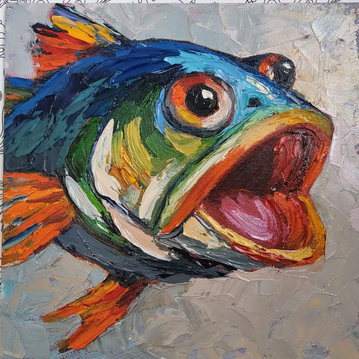 a painting of a fish with its mouth open