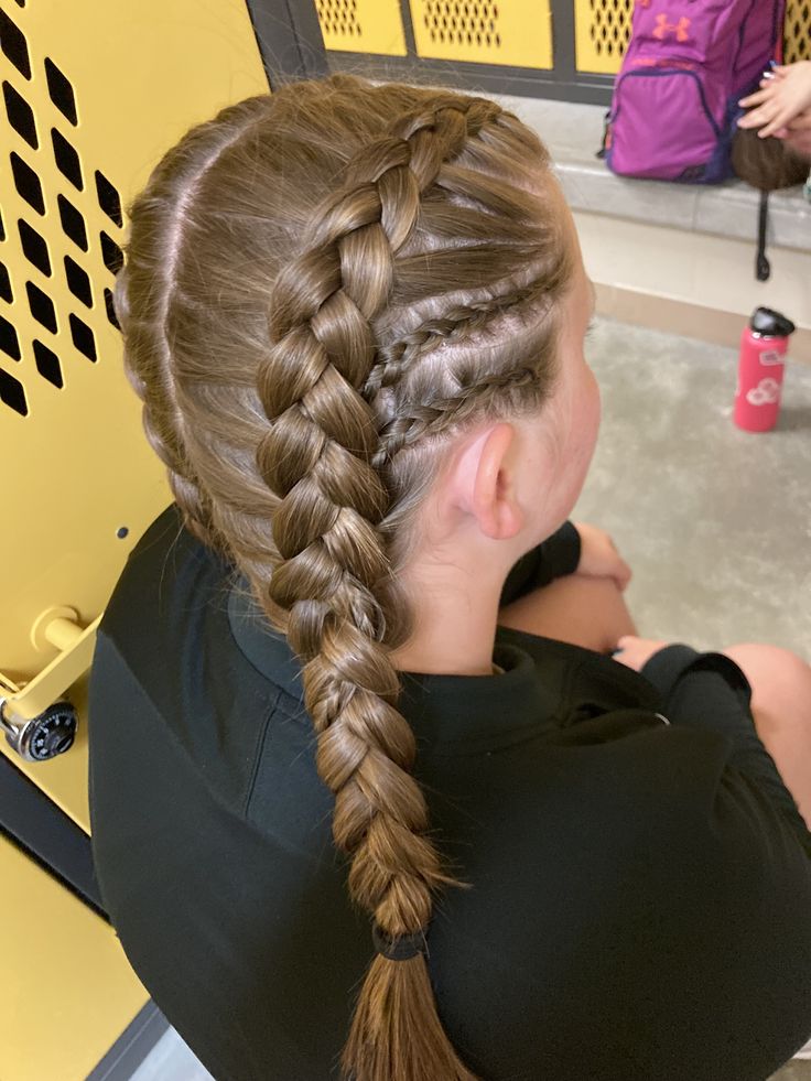 Cute Gymnastics Hairstyles For Meets, Sweatproof Hairstyles, Track Meet Hair, Cool Braided Hairstyles For Sports, Braided Hairstyles For Sports, Lax Hair, Meet Hairstyles, Paint Ideas 2023, Rugby Hairstyles