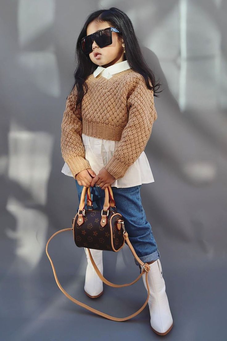 Available In Mocha And Blue. Chunky Knit Sweater Long Sleeve V-Neck Cropped Mommy And Me I Adore You Sweater 100% Acrylic Imported | Mini I Adore You Sweater in Mocha size 10/12 by Fashion Nova Kids Fashion Magazine, Kids Fall Outfits, Kids Winter Fashion, Girl Fashion Style, Fashion Baby Girl Outfits, Toddler Hairstyles Girl, Kid Clothes, Chunky Knit Sweater