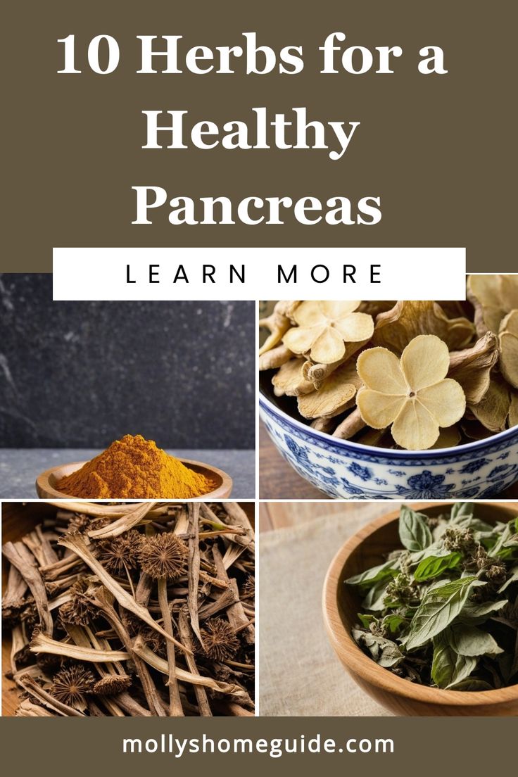 the top ten herbs for a healthy pancreas with text overlay that reads, 10