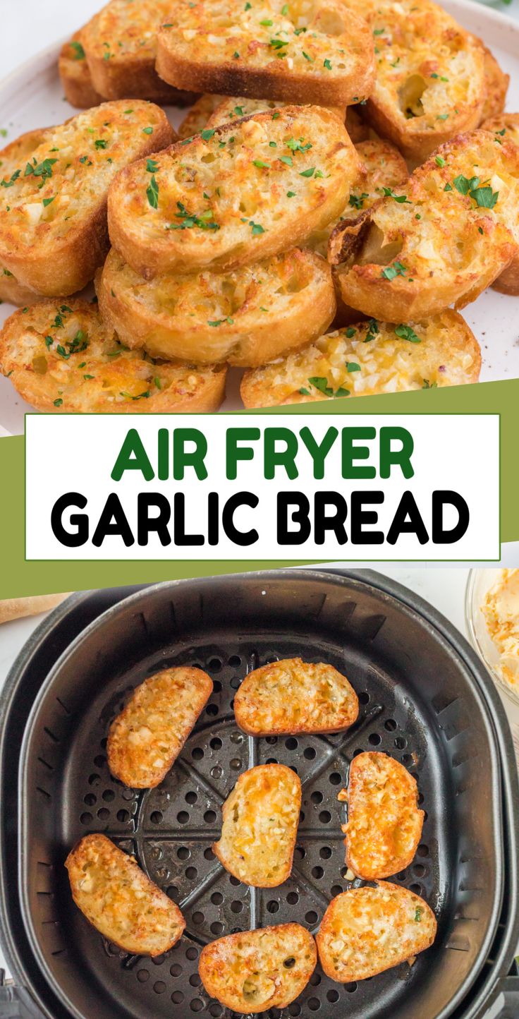 air fryer garlic bread recipe with text overlay