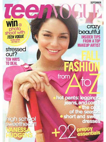 the cover of teen magazine with a smiling girl in pink dress and red purse on it