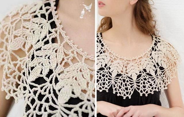 two pictures of a woman wearing a crochet top