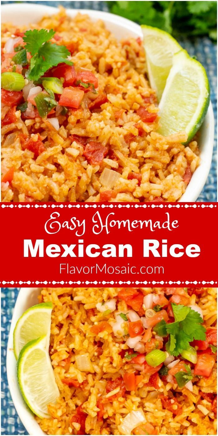 mexican rice in a white bowl with limes and cilantro on the side