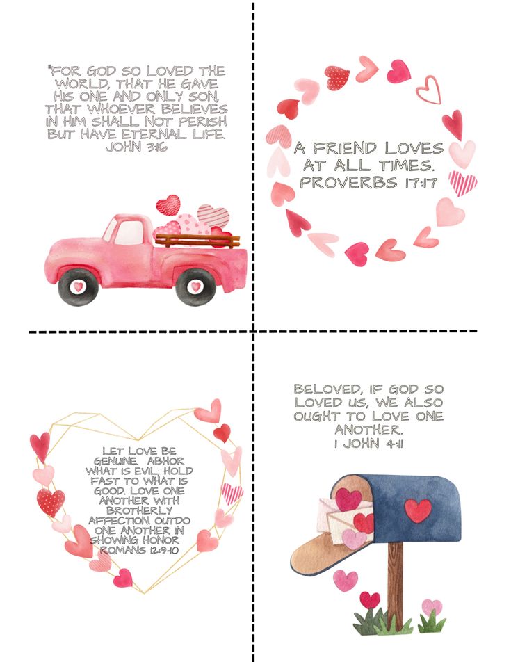 valentine's day cards with hearts and a truck