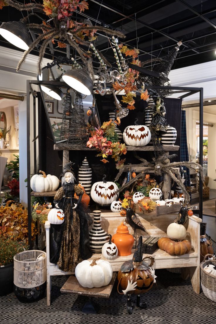 an assortment of pumpkins and gourds on display