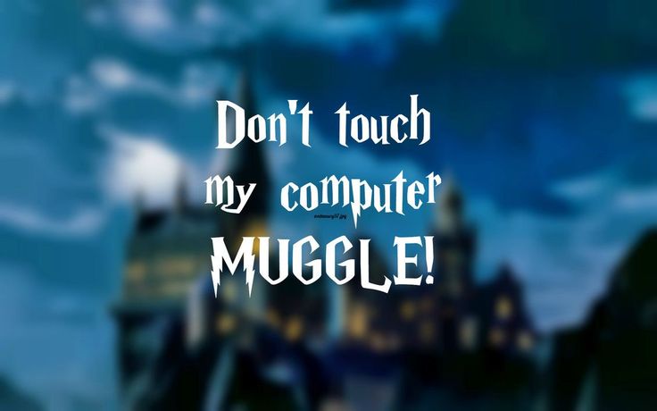 the words don't touch my computer muggle are in front of a castle