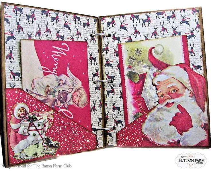 an open book with pictures of santa claus