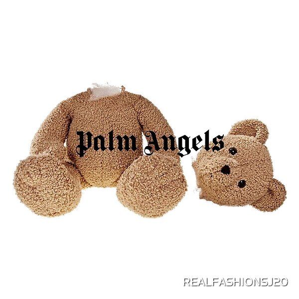 two teddy bears sitting next to each other with the words palm angels written on them