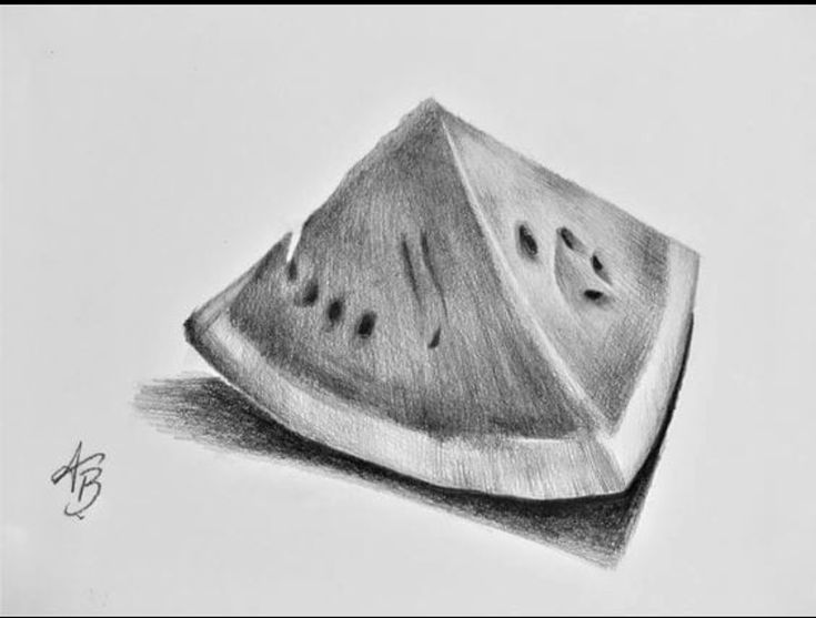 a pencil drawing of a piece of watermelon