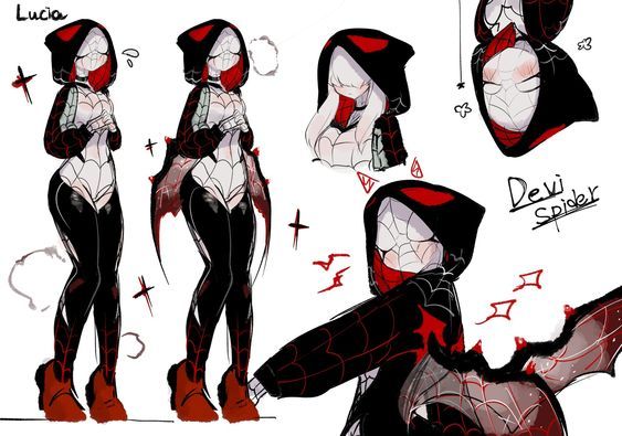 the concept art for spider - man into the spider - verse is shown in red and black