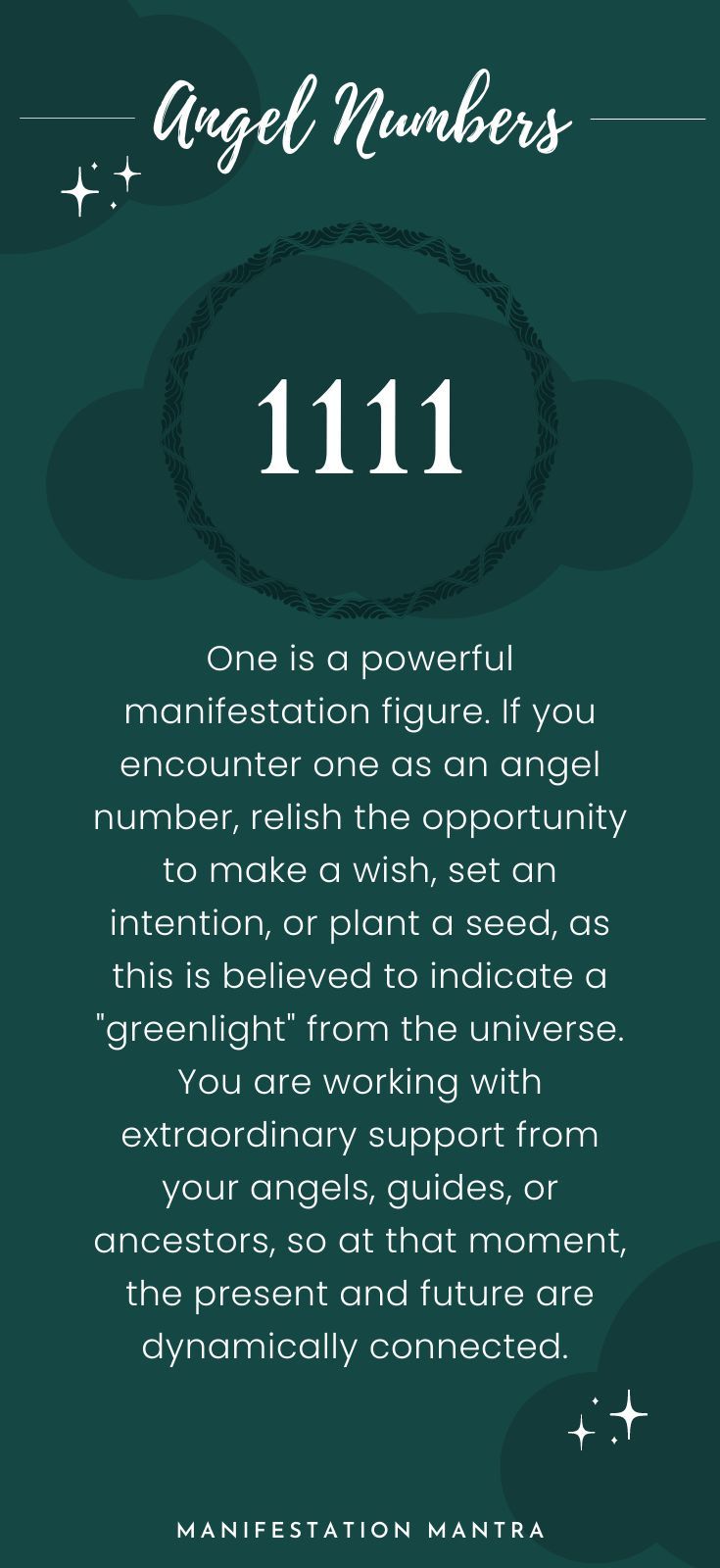 an info sheet with the words angel numbers 11 11 written in white on green background