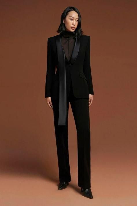 The blazer with unique lines and designs will contribute to exalting the glamorous and elegance. Luxury Long Sleeve Formal Pantsuit, Tuxedo Style Pantsuit With Suit Collar For Semi-formal, Sleek Long Sleeve Evening Suits, Elegant Notch Lapel Tuxedo For Office, Sleek Evening Suits With Long Sleeves, Tailored Long Sleeve Tuxedo Pantsuit, Sleek Evening Suits, Tailored Tuxedo Style Pantsuit With Long Sleeves, Elegant Evening Single-breasted Blazer