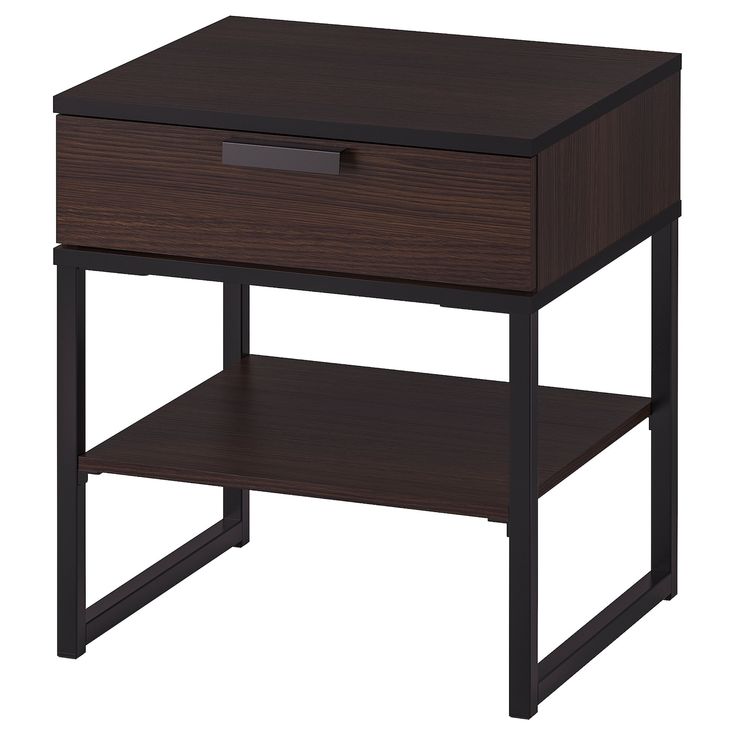 an end table with a drawer on one side and a shelf on the other hand