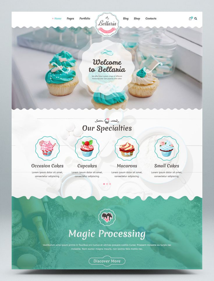 an image of a website page with cupcakes on the front and back side