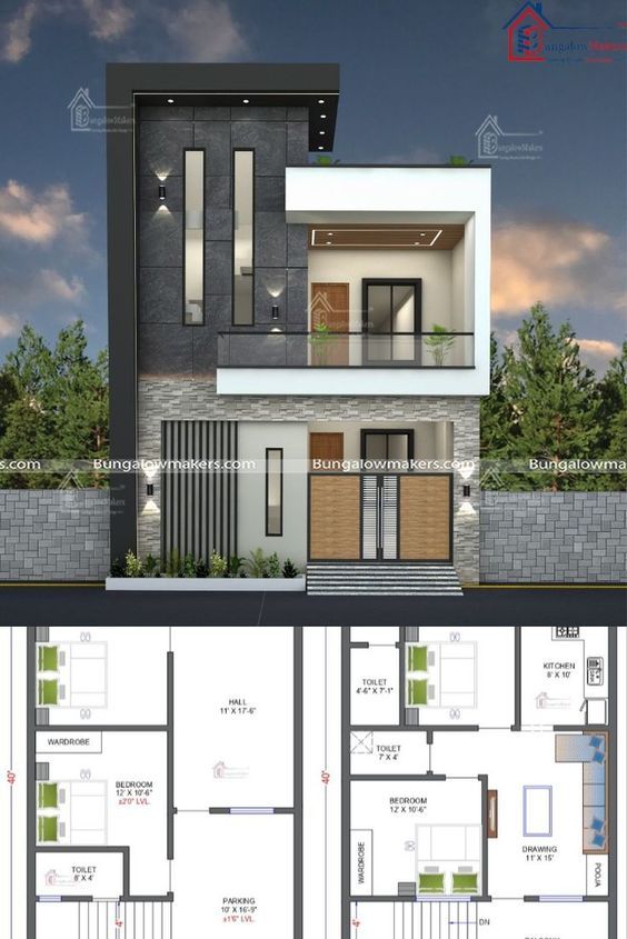 two story house plan with floor plans and measurements