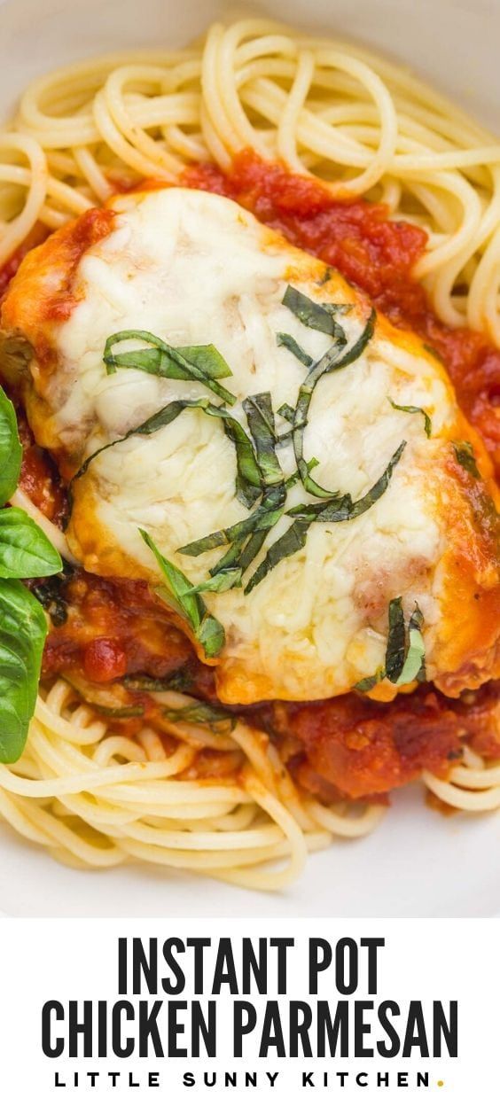 the instant pot chicken parmesan recipe is ready to be eaten on the table