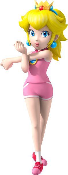 a cartoon character is dressed in pink and poses for the camera with her arms outstretched