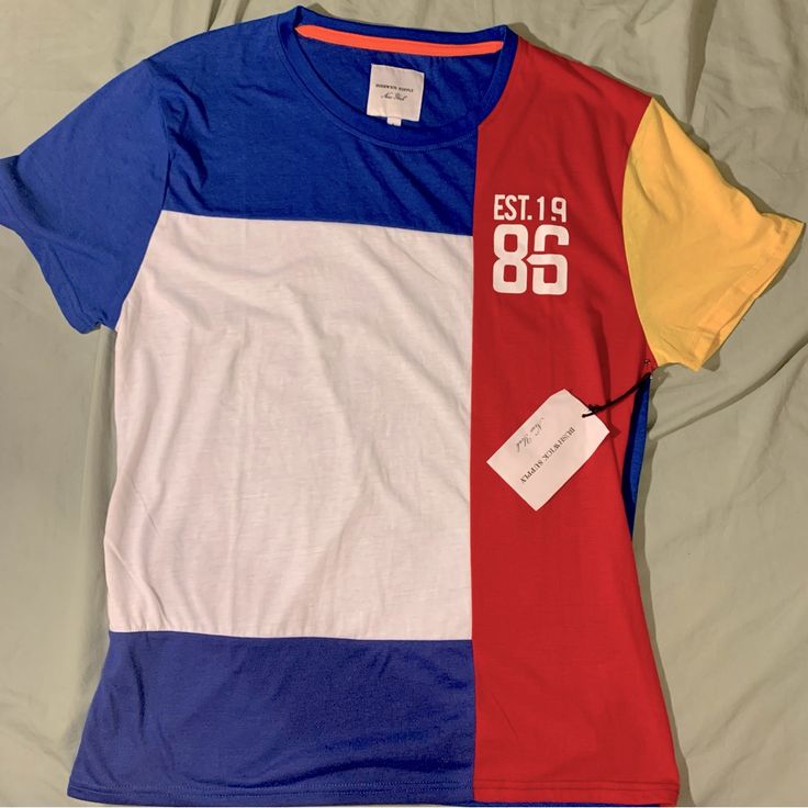 Mens Color Block Tee Shirt Perfect For Summer/ Everyday Wear! In Perfect Condition & Brand New With Tags. Red, Blue, White, And Yellow Colors. Brand// Bushwick Supply Material Content In Photos Smoke Free Home Feel Free To Ask Questions And Send Offers! Sporty Multicolor Color Block T-shirt, Multicolor Cotton Shirt With Contrast Color, Multicolor Contrast Cotton Shirt, Casual Blue Color Block T-shirt, Blue Short Sleeve Tops With Contrast Color, Casual Blue Color Block Shirt, Blue Crew Neck T-shirt With Patchwork, Blue Crew Neck Patchwork T-shirt, Casual Multicolor Shirt With Contrast Color