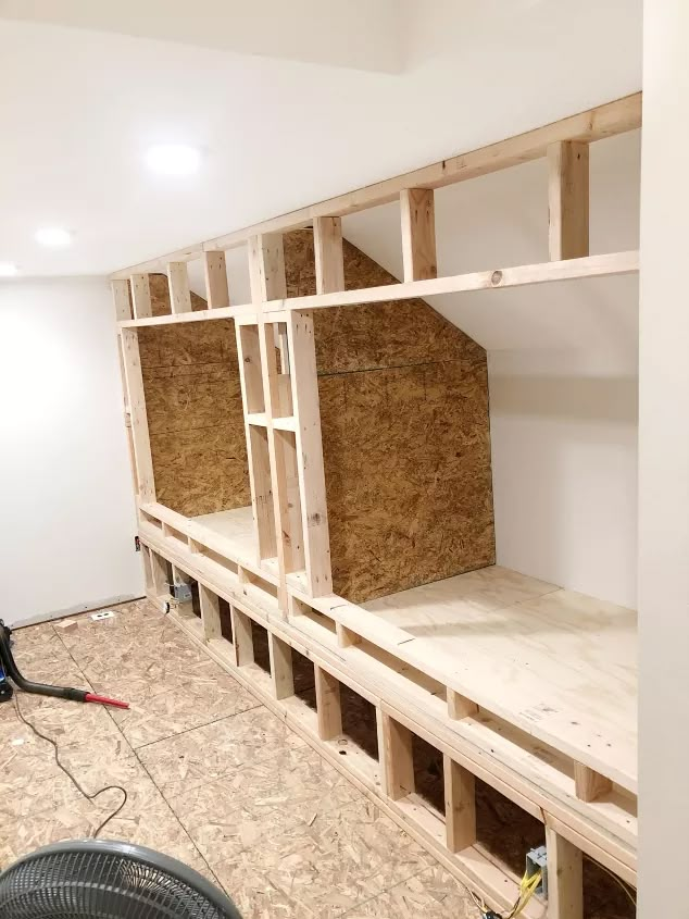 the room is being built with plywood and other items in place to make it look like an attic