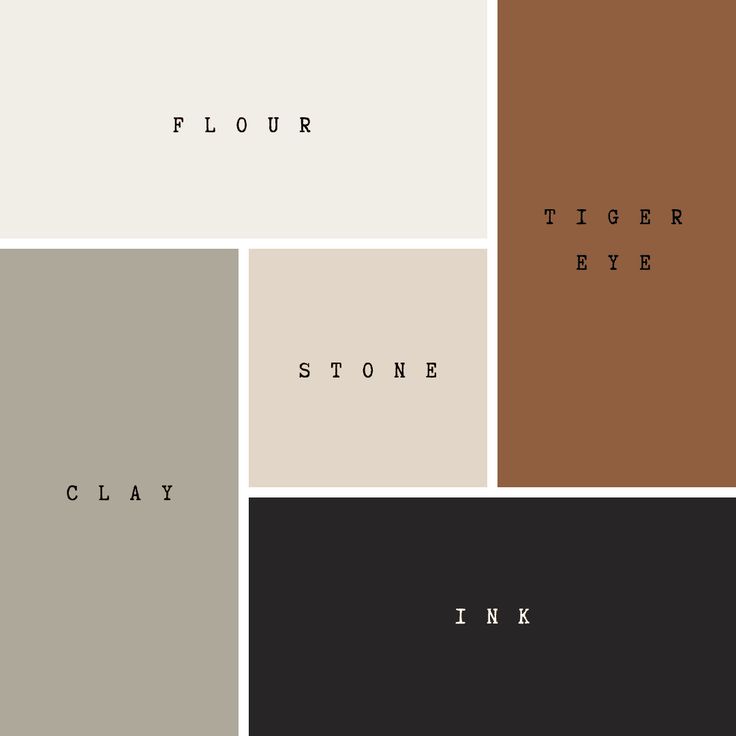 four different color palettes with the words flour, stone and clay in black on them