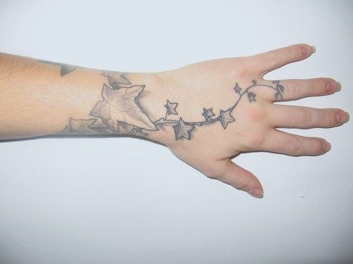 a person's hand with stars on it and a star tattoo on the wrist