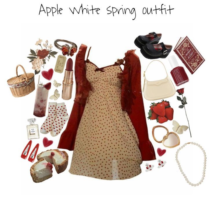 Red Cottagecore Aesthetic Outfits, Valentine Outfit Inspiration, Apple White Aesthetic Ever After High, Apple White Inspired Outfits, Cherry Astethic Outfit, Strawberry Coquette Outfit, Ever After High Outfit Ideas, Ever After High Aesthetic Outfits, Apple Outfit Aesthetic