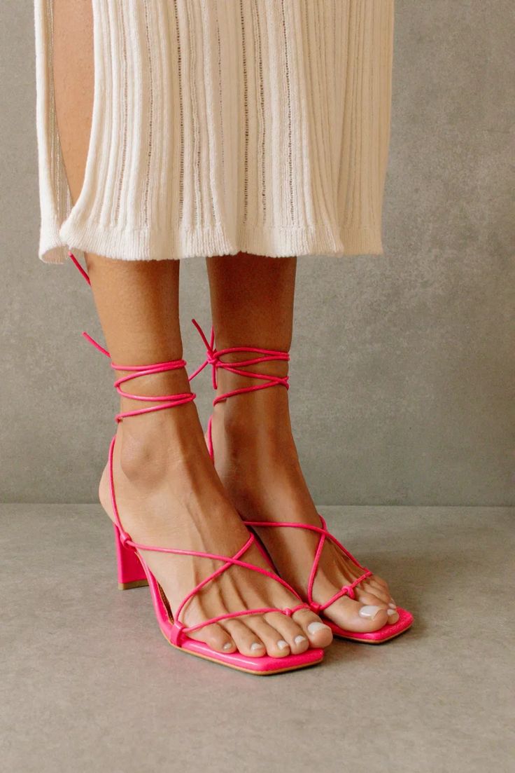 ALOHAS Bellini Leather Strappy Heel | Urban Outfitters Neon Sandals, Fun Heels, Beautiful Sandals, Crisp White Shirt, Lace Up Sandals, Bellini, Womens Sandals Flat, Leather Lace, Mini Dresses