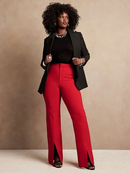 High-Rise Flare Sculptweave Pant | Banana Republic High-waisted Workwear Bottoms With Side Slits, High-waisted Pants With Side Slits For Workwear, Casual High-waisted Bottoms With Side Slits For Work, Wide-leg Workwear Pants With Side Slits, Casual High-waisted Pants With Side Slits For Workwear, Wide Leg Workwear Pants With Side Slits, Wide Leg Pants With Side Slits For Workwear, Workwear Straight Pants With Side Slits, Fitted Wide-leg Pants With Side Slits