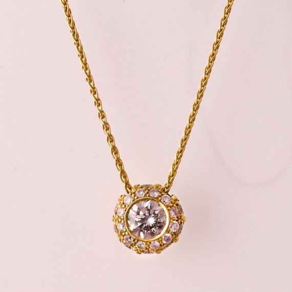 Diamond Pendant - 14K Gold and Diamond Pendant, ball pendant, art deco pendant, antique, vintage, ha Timeless Round Necklace With Rose Cut Diamonds, Timeless Round Rose Cut Diamond Necklaces, Timeless Round Necklaces With Rose Cut Diamonds, Elegant Jewelry With Rose Cut Round Diamonds, Timeless Rose Cut Diamond Pendant Necklace, Gold Diamond Pendant Necklace With Halo, 14k Gold Pendant Diamond Necklace With Rose Cut, 14k Gold Pendant Diamond Necklace With Rose Cut Diamonds, 14k Gold Pendant With Rose Cut Diamonds