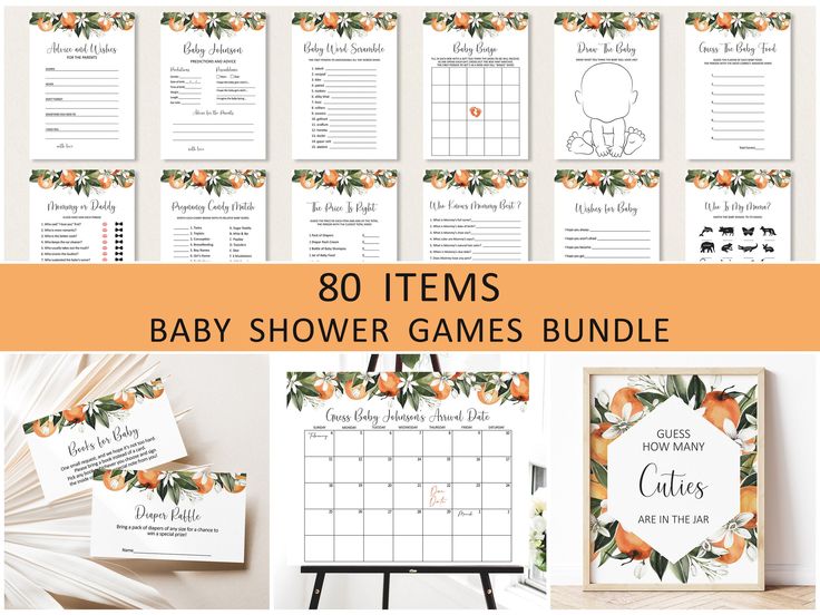 baby shower games bundle with orange flowers