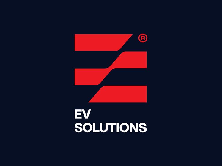 the logo for ev solutions, which has been designed by person and is red on black