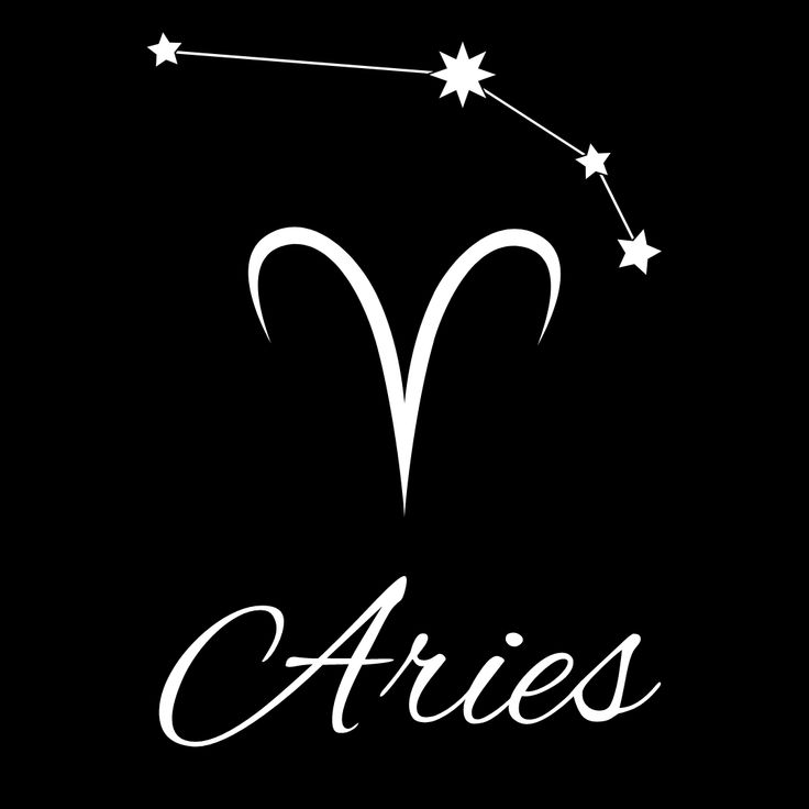 the zodiac sign for aries is shown in white on a black background with stars