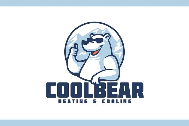 a polar bear mascot with sunglasses on it's face and the words cool bear heating and cooling