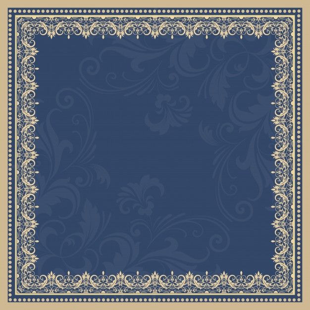 a blue and gold border with an ornate design on the edges, in front of a beige