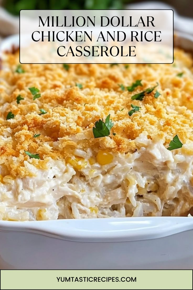 Need a new go-to recipe? This million-dollar chicken and rice casserole is packed with flavor, incredibly creamy, and full of cheese! With simple ingredients and easy steps, you’ll have a meal that’s as tasty as it is comforting. Make your next dinner a hit with this irresistible dish—find the full recipe here!

#ComfortFoodRecipes #CheesyDinners #QuickMeals #ChickenRecipes #DinnerTonight Chicken And Rice Casserole With Ritz, Million Dollar Chicken And Rice Casserole, Chicken Casserole Recipes With Rice, Million Dollar Chicken And Rice, Chicken Bullion Rice, Cheap Chicken And Rice Recipes, Gluten Free Chicken Rice Casserole, Rice Cream Of Chicken Recipes, Shredded Chicken Rice Casserole