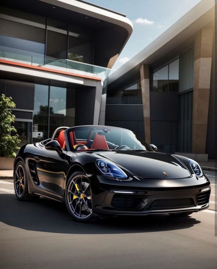 Ai created car image. Porsche Boxster 718 in black color. Ai art 🎨 Boxster 718, Carros Porsche, 718 Boxster, Porsche 718 Boxster, Vision 2024, Black Porsche, Animals Photography, Luxury Bags Collection, Porsche Boxster