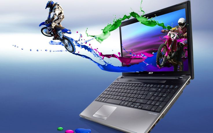 an advertisement for acer aspire with a man on a motorbike in the background