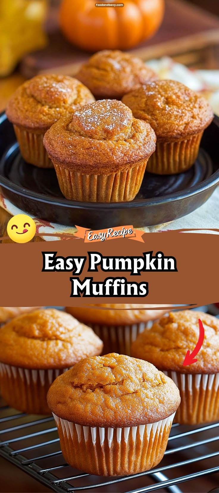 easy pumpkin muffins on a cooling rack with text overlay that says easy pumpkin muffins