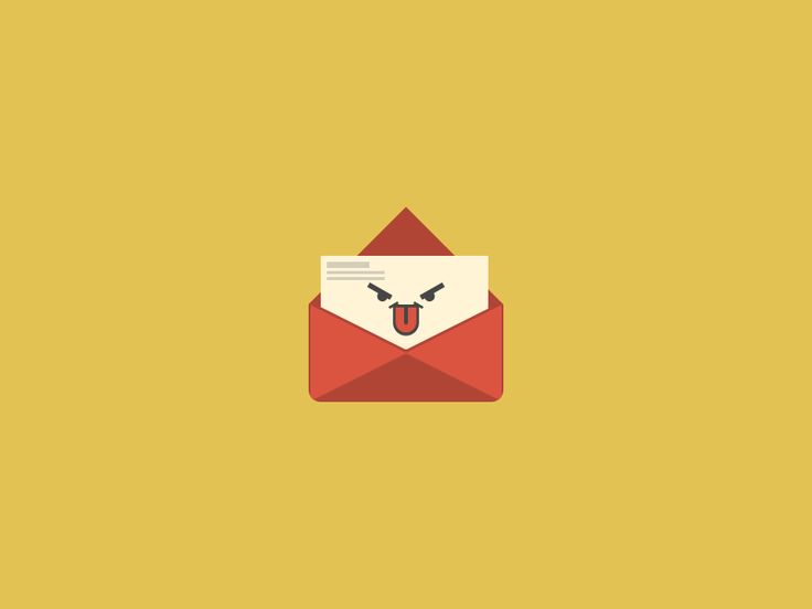 an envelope with a face sticking out of it's front flap, on a yellow background